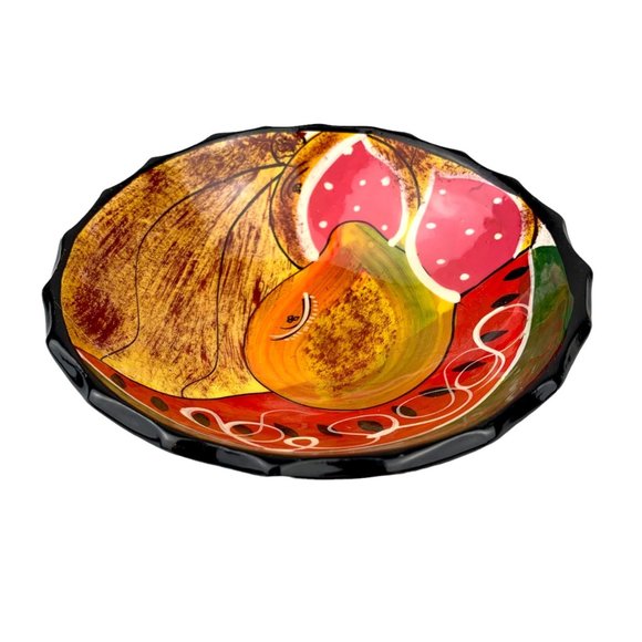 Mexican Pottery Hand Painted Bowl Fruit Watermelon Papaya Pashionfruit Summer - Picture 2 of 5
